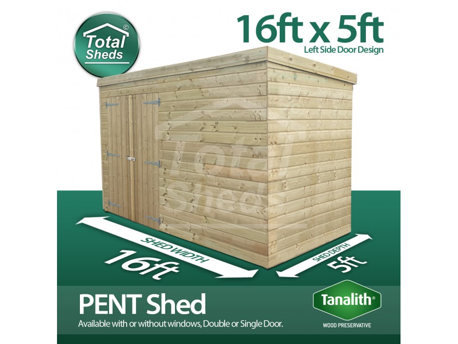 16ft X 5ft Pent Shed