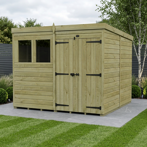 8 x 10 Pent Shed (Double Door, With Windows)