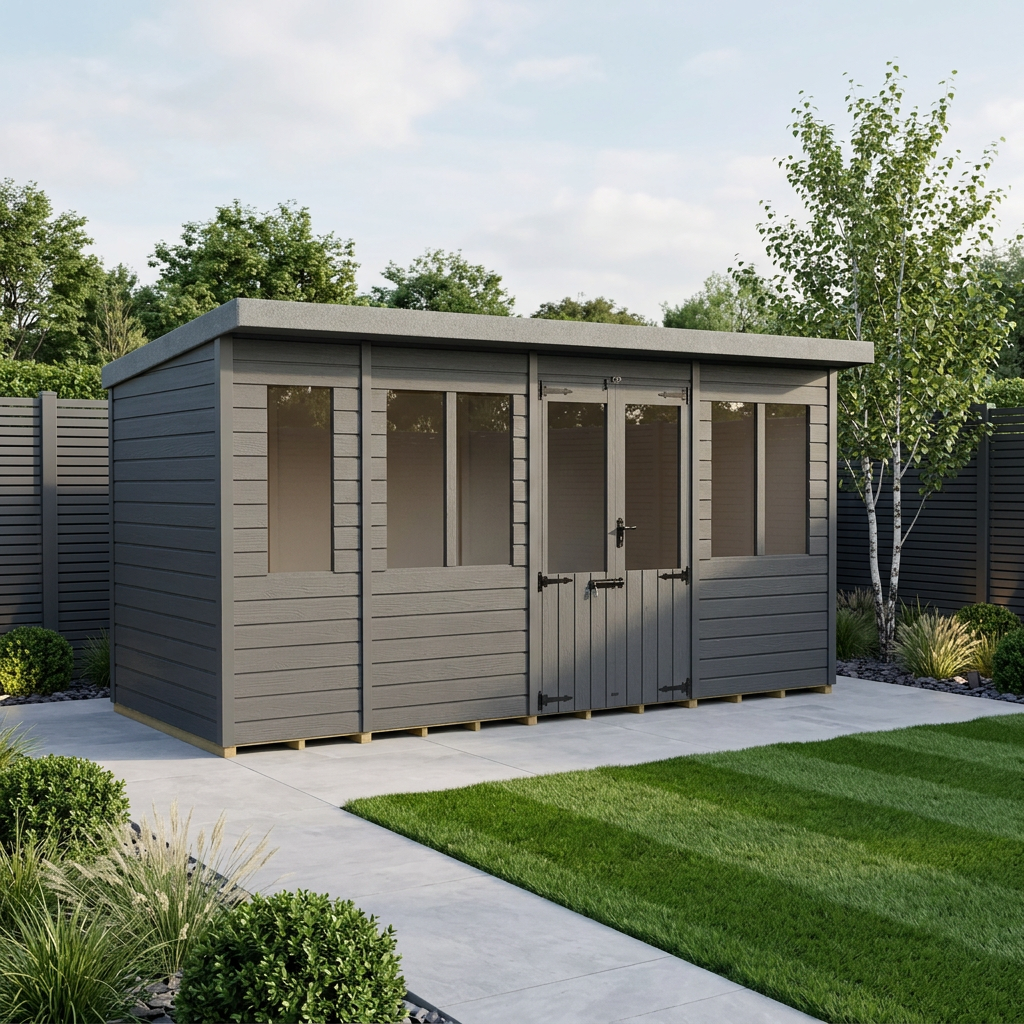 18x5 Composite Pent Summer House (Double Doors, With Windows)