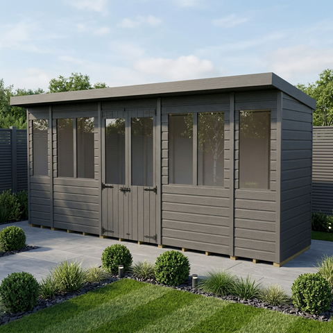 16x4 Composite Pent Summer House (Double Doors, With Windows)