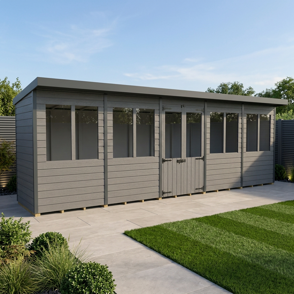 20x4 Composite Pent Summer House (Double Doors, With Windows)