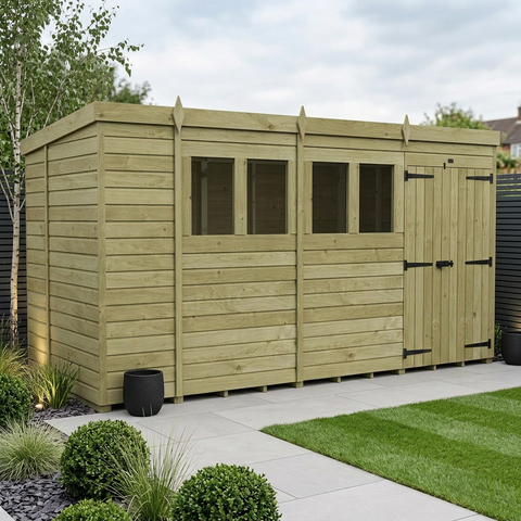 14 x 5 Pent Shed (Double Door, With Windows)