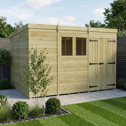11 x 10 Pent Shed (Double Door, With Windows)