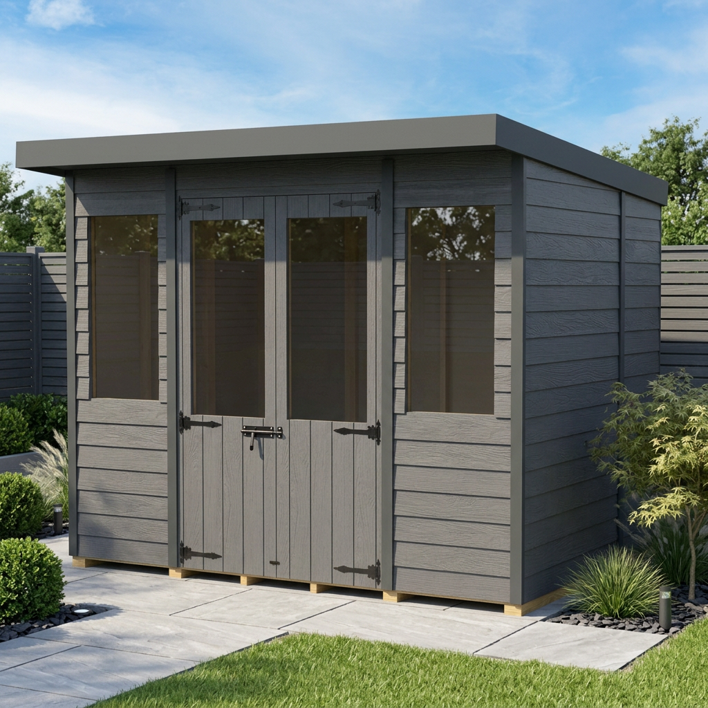 8x6 Composite Pent Summer House (Double Doors, With Windows)