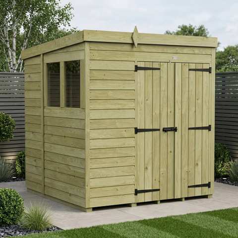 6 x 6 Pent Shed (Double Door, With Windows)