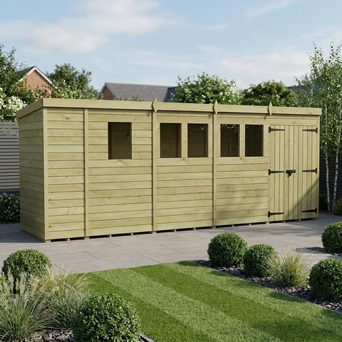 17 x 4 Pent Shed (Double Door, With Windows)