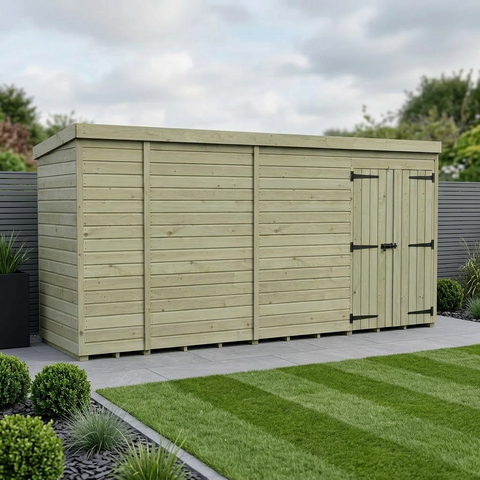 15 x 4 Pent Shed (Double Door, No Windows)