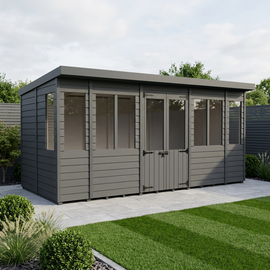 16x5 Composite Pent Summer House (Double Doors, With Windows)