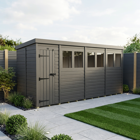 19x5 Pent Composite Shed (Single Door, With Windows)