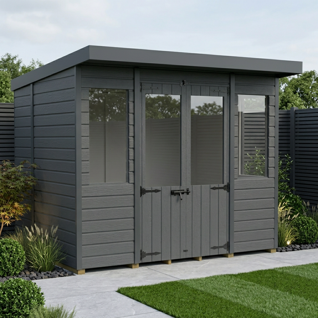 8x5 Composite Pent Summer House (Double Doors, With Windows)