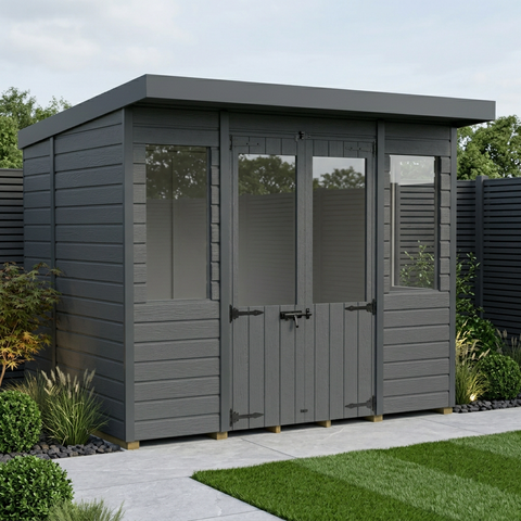 8x5 Composite Pent Summer House (Double Doors, With Windows)