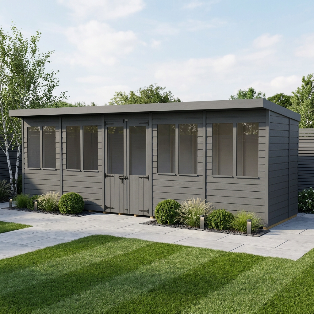 20x6 Composite Pent Summer House (Double Doors, With Windows)