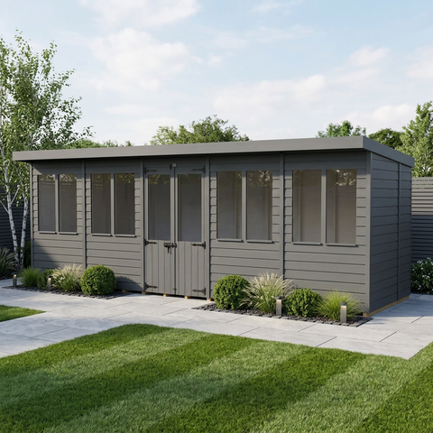 20x6 Composite Pent Summer House (Double Doors, With Windows)