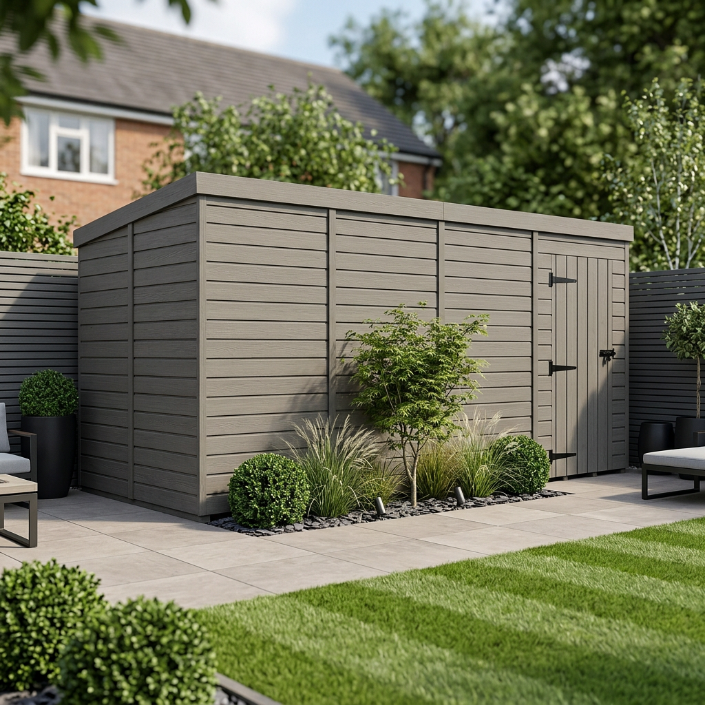 16x9 Pent Composite Shed (Single Door, No Windows)