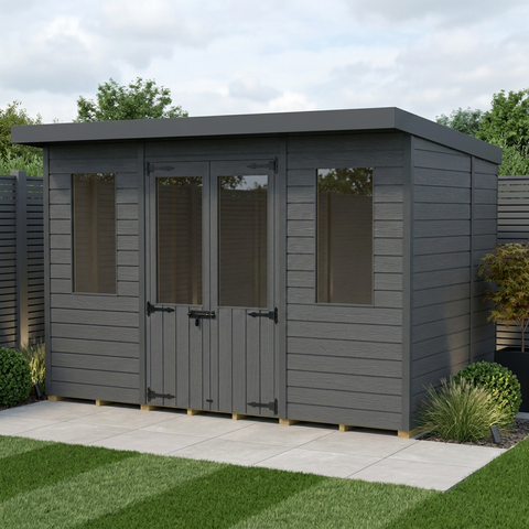 10x6 Composite Pent Summer House (Double Doors, With Windows)