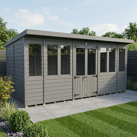 18x8 Composite Pent Summer House (Double Doors, With Windows)