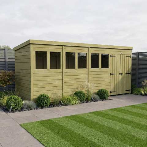 18 x 4 Pent Shed (Double Door, With Windows)