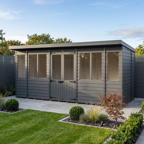 16x6 Composite Pent Summer House (Double Doors, With Windows)