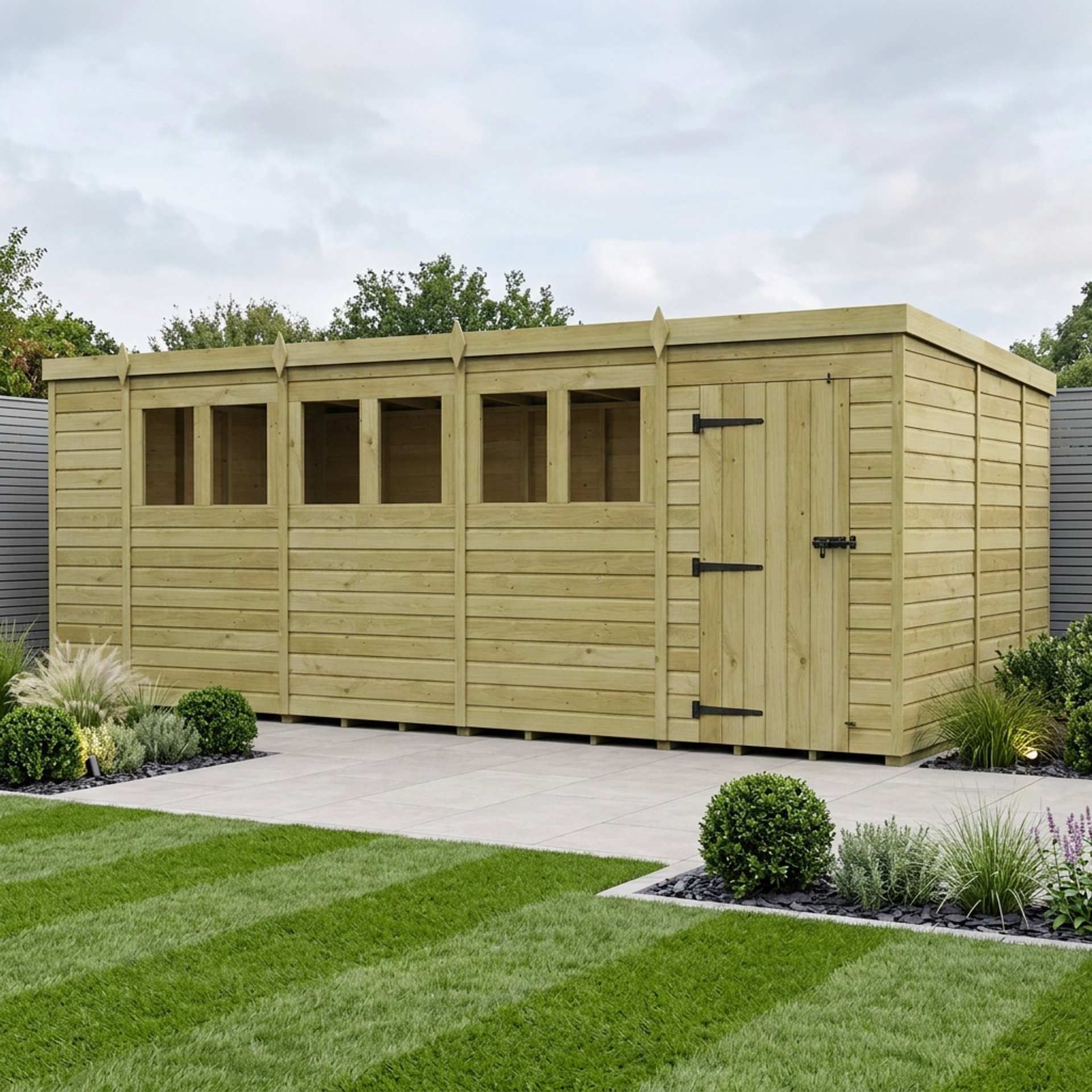 18 x 9 Pent Shed (Single Door, With Windows)