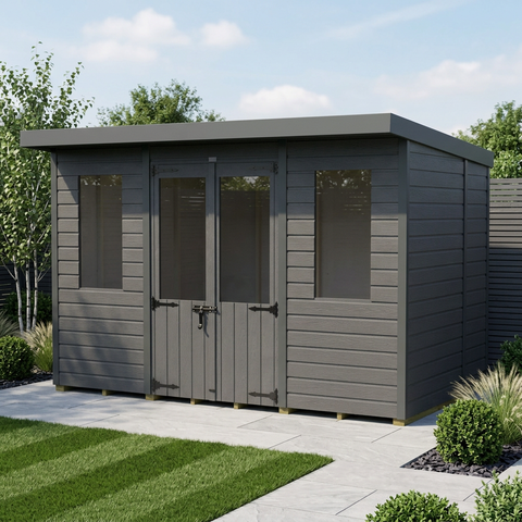 10x5 Composite Pent Summer House (Double Doors, With Windows)