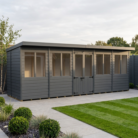 20x8 Composite Pent Summer House (Double Doors, With Windows)