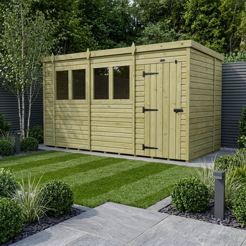 15 x 7 Pent Shed (Single Door, With Windows)