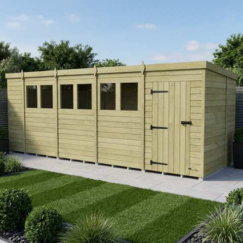 19 x 7 Pent Shed (Single Door, With Windows)