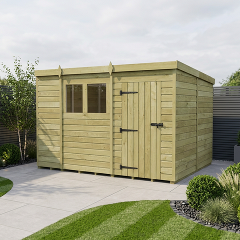 11 x 8 Pent Shed (Single Door, With Windows)