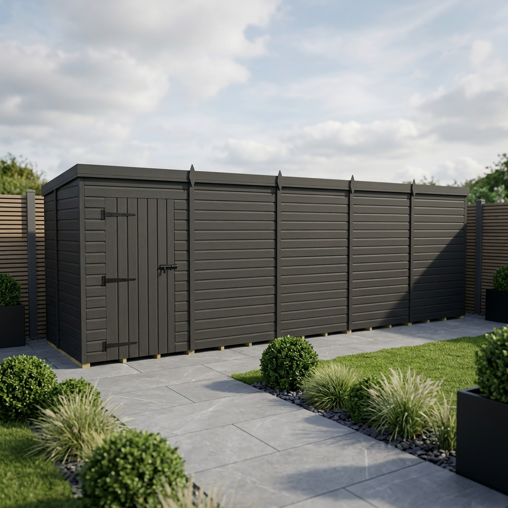 20x5 Pent Composite Shed (Single Door, No Windows)