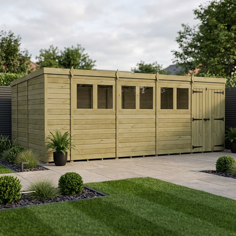 18 x 9 Pent Shed (Double Door, With Windows)