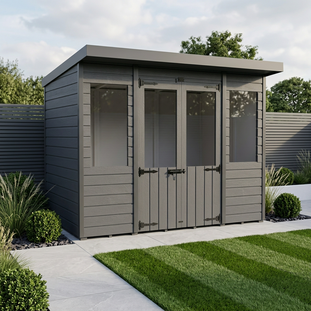 8x4 Composite Pent Summer House (Double Doors, With Windows)