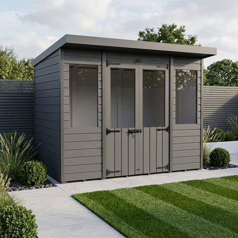 8x4 Composite Pent Summer House (Double Doors, With Windows)