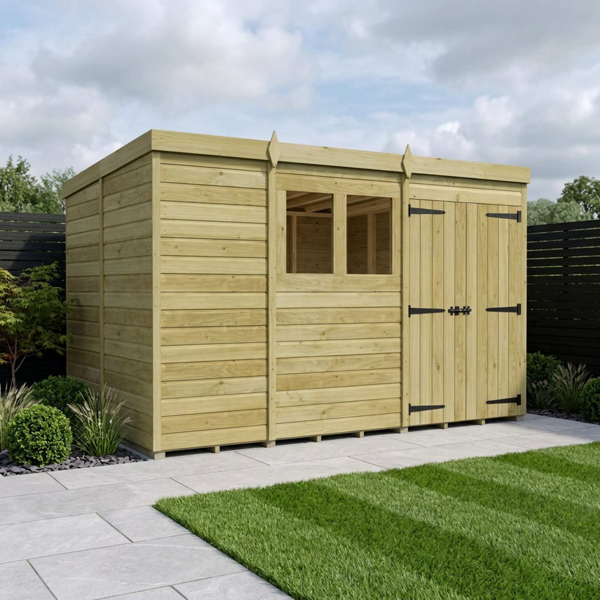 11 x 9 Pent Shed (Double Door, With Windows)