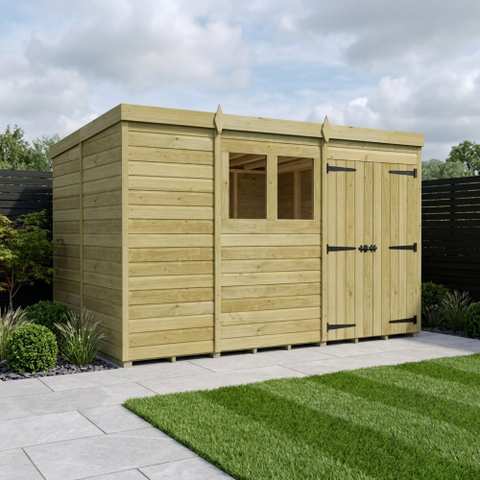11 x 9 Pent Shed (Double Door, With Windows)