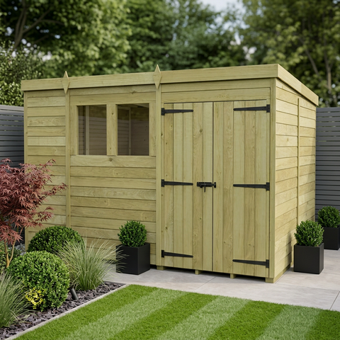 10 x 7 Pent Shed (Double Door, With Windows)