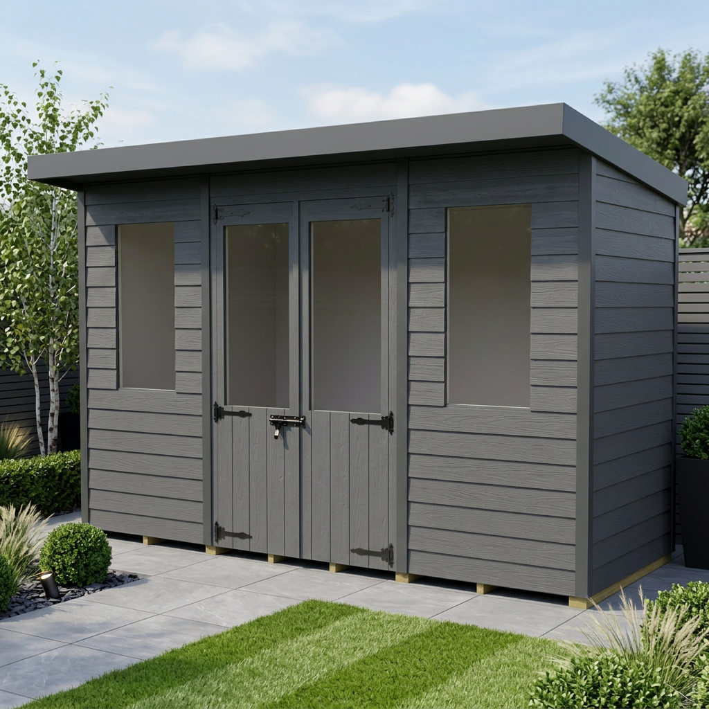 10x4 Composite Pent Summer House (Double Doors, With Windows)