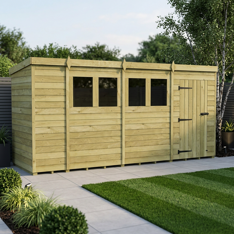 14 x 4 Pent Shed (Single Door, With Windows)