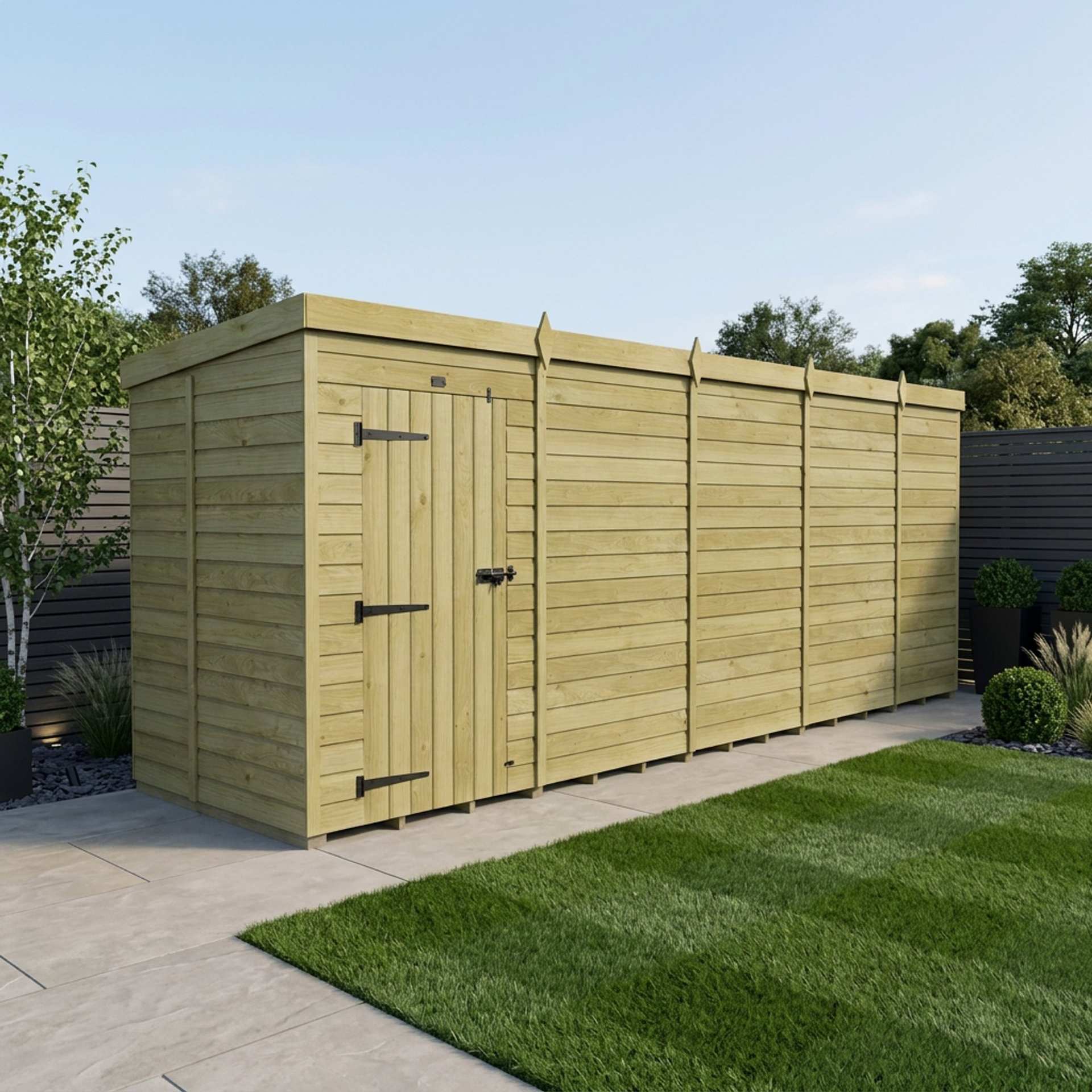 19 x 5 Pent Shed (Single Door, No Windows)