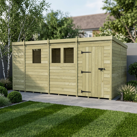 13 x 8 Pent Shed (Single Door, With Windows)