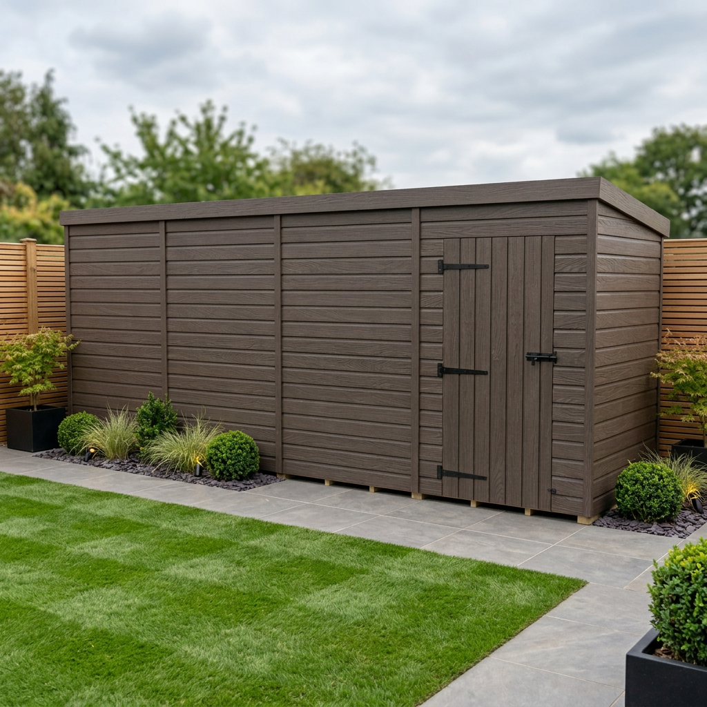 18x7 Pent Composite Shed (Single Door, No Windows)