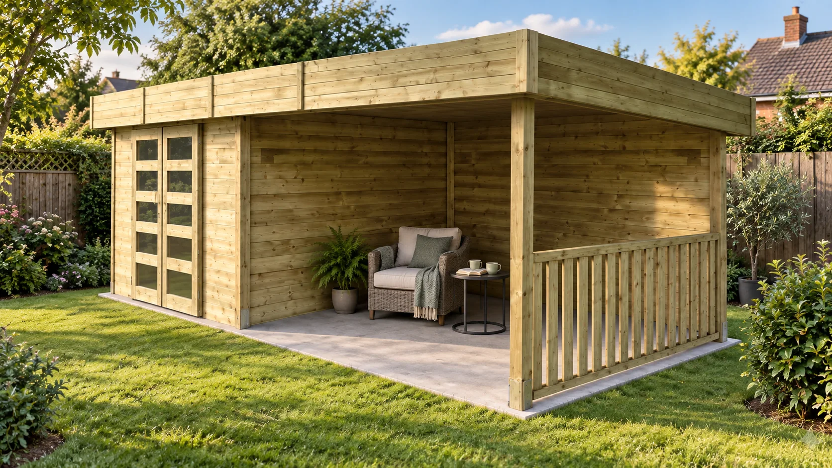 Total Retreat with a reading chair on its covered terrace