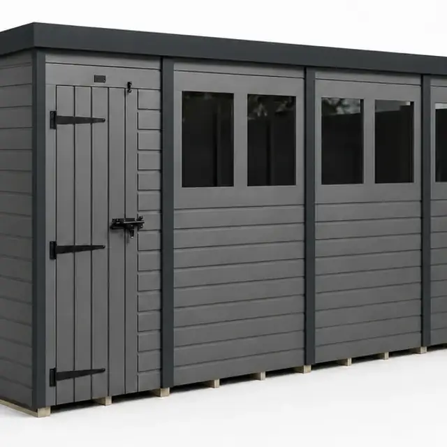 A Total Composite pent shed in Dark Ash