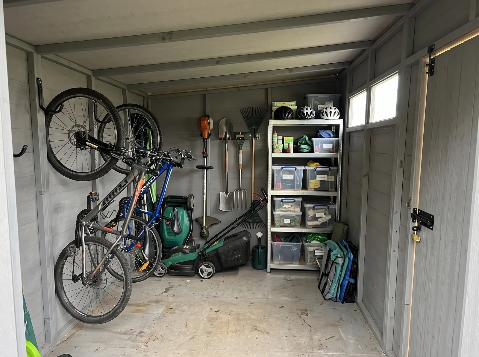 Inside our Composite Pent Security Shed, styled as a bike storage — visualisation